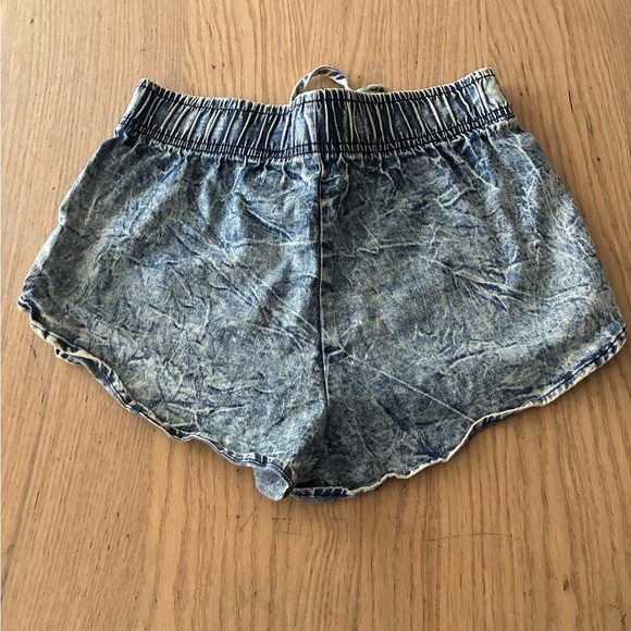 Vibrant Acid Wash Blue Booty Denim Style Cotton Draw String Shorts S - Picture 3 of 12